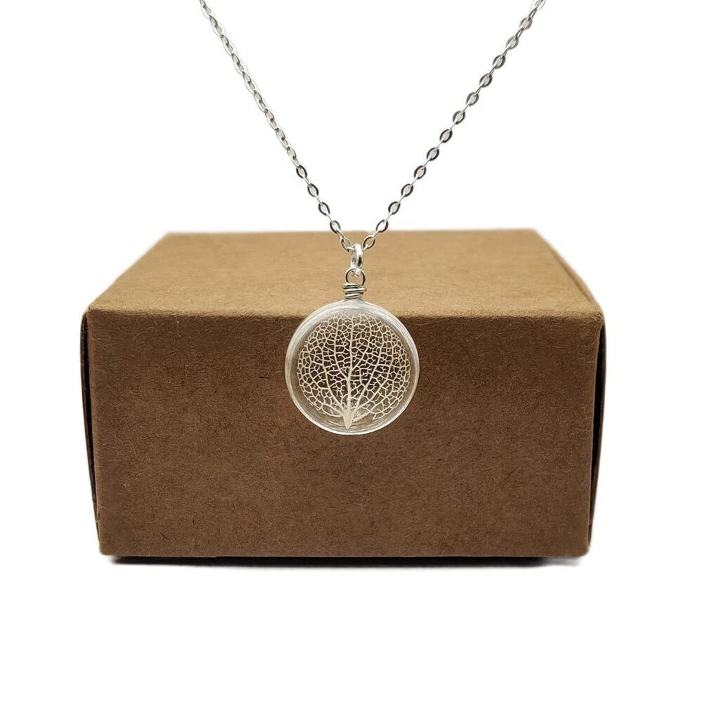Kabbalah Tree of Life Leaf Vein Real Flower Petal Round Glass Pendant 925 Sterli